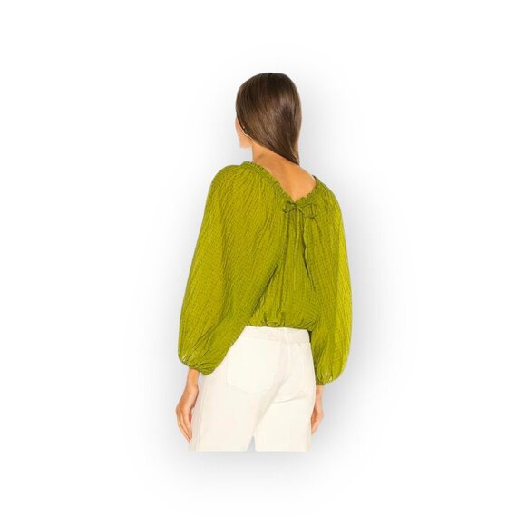 Free People Alicia Top in Lace Fern Green balloon sleeve boho hippie EUC size M - Picture 4 of 12